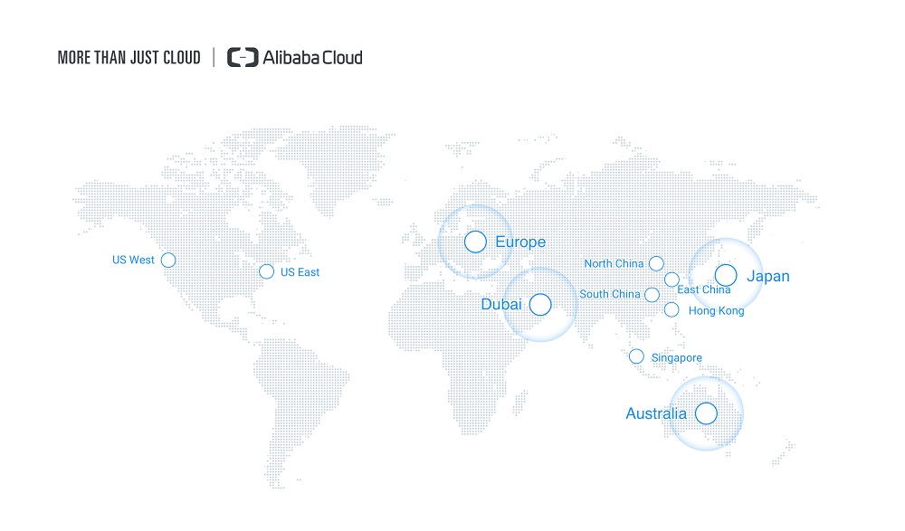 阿里雲數據中心在全球各地的分布概況。